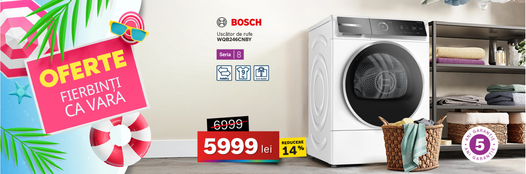 Uscător de rufe Bosch WQB246CNBY, 9 kg, Seria 8