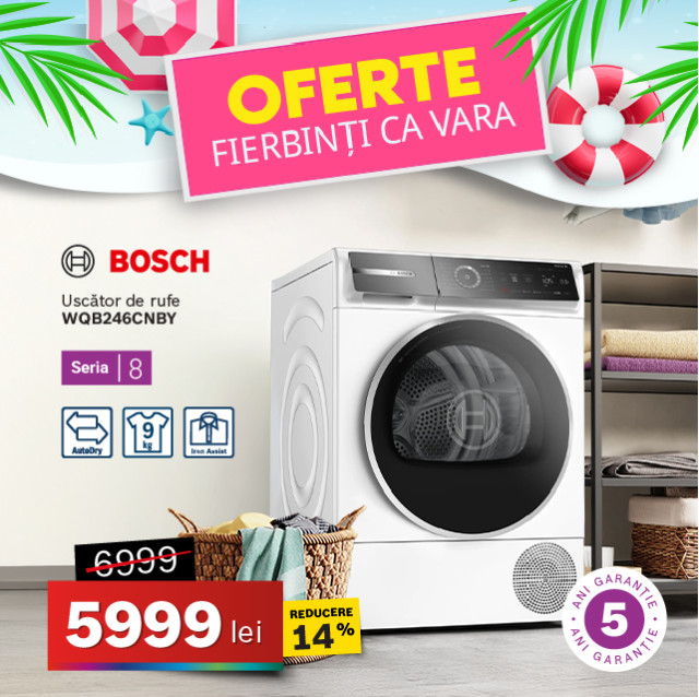 Uscător de rufe Bosch WQB246CNBY, 9 kg, Seria 8