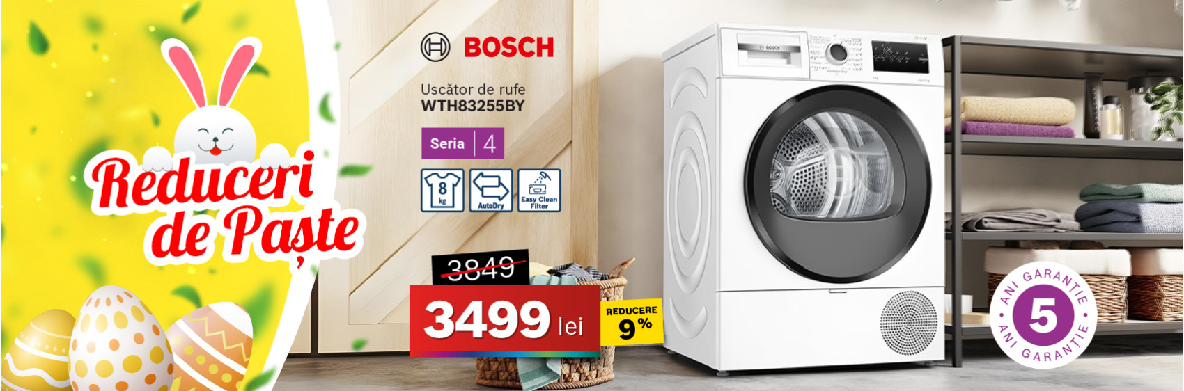 Uscător de rufe Bosch WTH83255BY, 8 kg, Seria 4