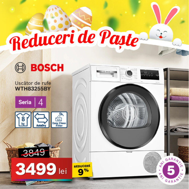 Uscător de rufe Bosch WTH83255BY, 8 kg, Seria 4