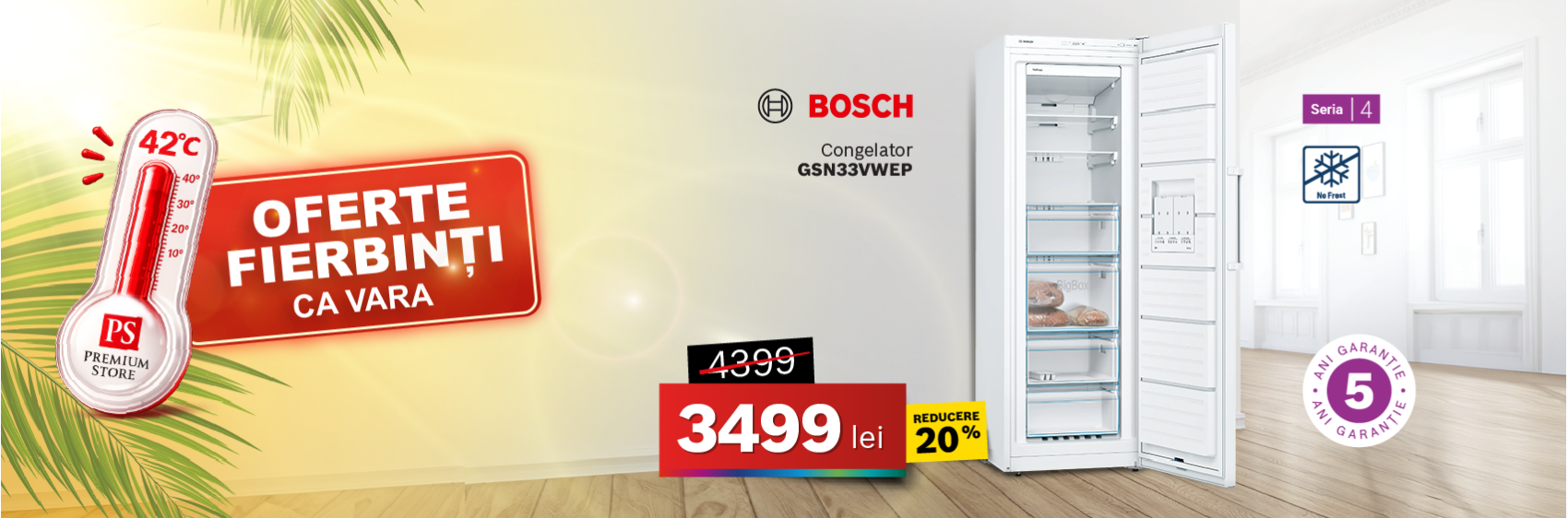 Congelator Bosch GSN33VWEP, No Frost, Seria 4, 176 cm