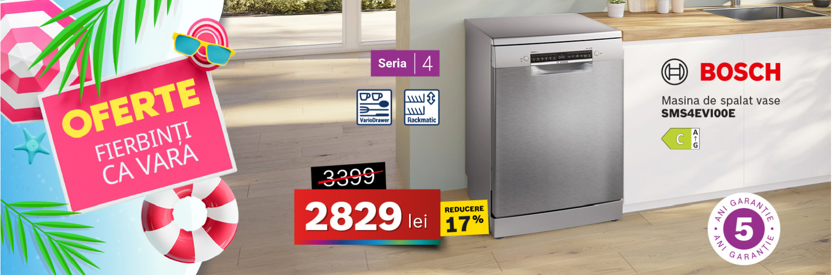 Mașină de spălat vase Bosch SMS4EVI00E independenta, 14 seturi
