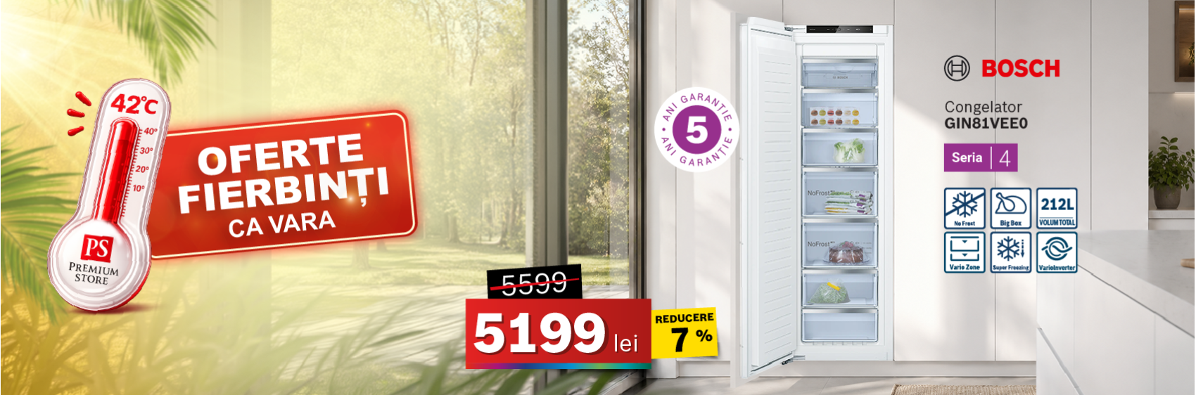 Congelator Bosch GIN81VEE0 Incorporabil No Frost, 177 cm
