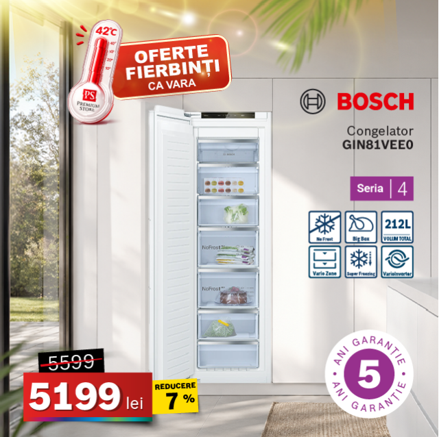 Congelator Bosch GIN81VEE0 Incorporabil No Frost, 177 cm