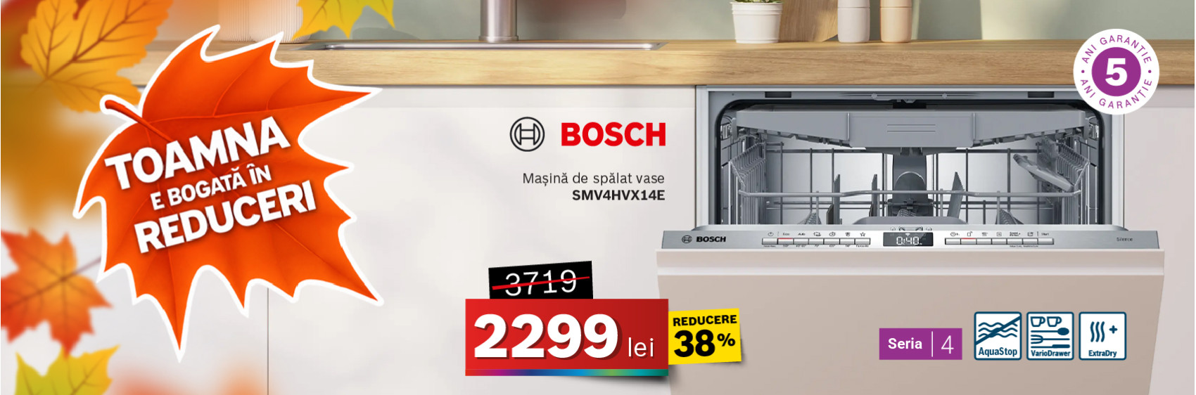 Mașină de spălat vase Bosch SMV4HVX14E, 14 seturi