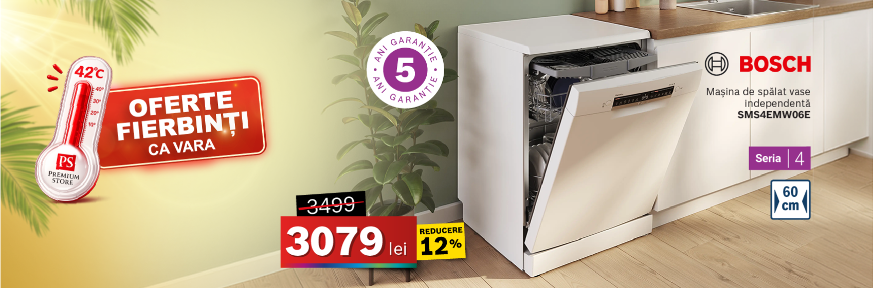 Masina de spalat vase Bosch SMS4EMW06E independenta 14 seturi