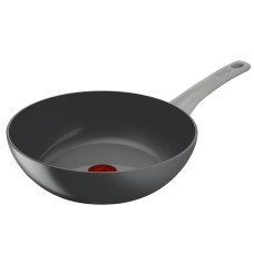 Tigaie wok 28 cm Tefal Renew On C4271932, 100% aluminiu reciclat, indicator Thermo-Signal, compatibil cu inductia, invelis ceramic, gri C4271932 imagine 27193