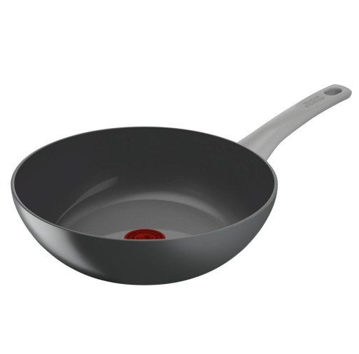 Tigaie wok 28 cm Tefal Renew On C4271932, 100% aluminiu reciclat, indicator Thermo-Signal, compatibil cu inductia, invelis ceramic, gri -  Tefal C4271932 imagine