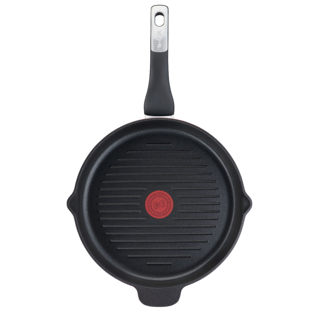 Tigaie grill 26 cm Unlimited Tefal E2294074, înveliș antiaderent 100% sigur, Titanium Anti-Scratch, Thermo-Signal™, bază Thermo-Fusion™, aluminiu, negru -  Tefal E2294074 imagine 1