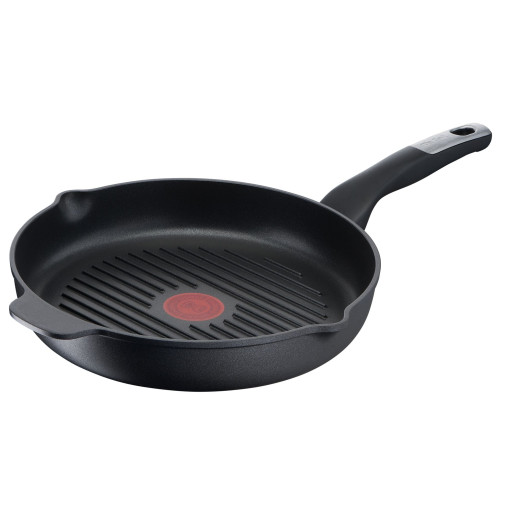 Tigaie grill 26 cm Unlimited Tefal E2294074, înveliș antiaderent 100% sigur, Titanium Anti-Scratch, Thermo-Signal™, bază Thermo-Fusion™, aluminiu, negru -  Tefal E2294074 imagine