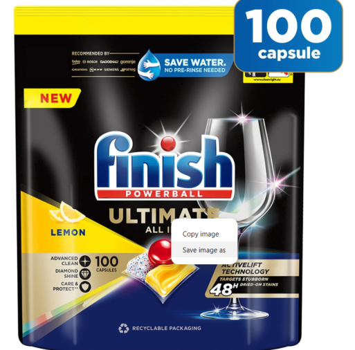 Detergent capsule FINISH100LEMON masina de spalat vase Finish Ultimate All in 1 Lemon, 100 spalari FINISH100LEMON imagine