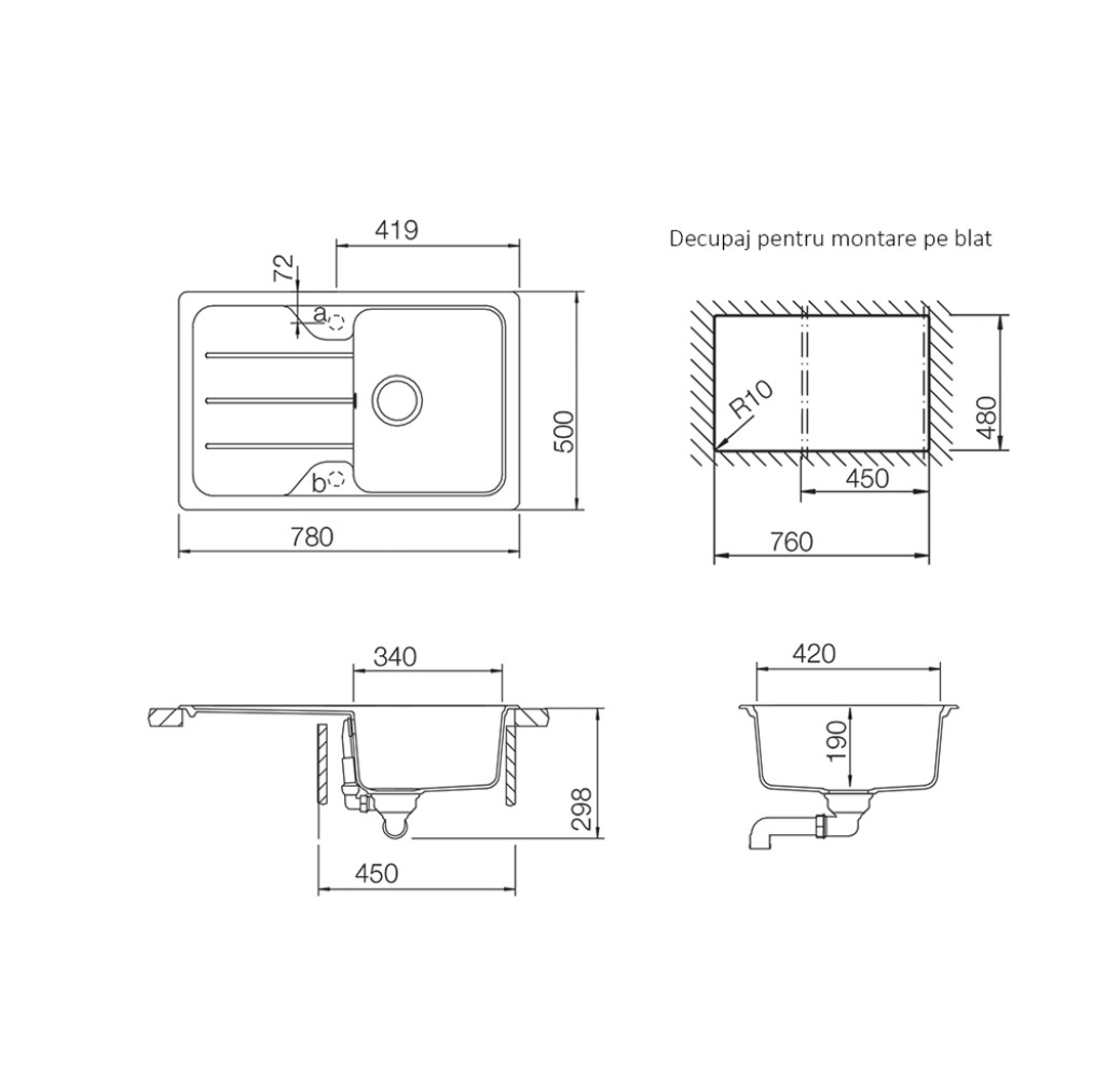 FOMD100SALPI Chiuveta bucatarie Schock Formhaus D-100S Cristalite Alpina 780 x 500 mm, granit, reversibila, montare pe blat, alb -  SCHOCK FOMD100SALPI imagine 1