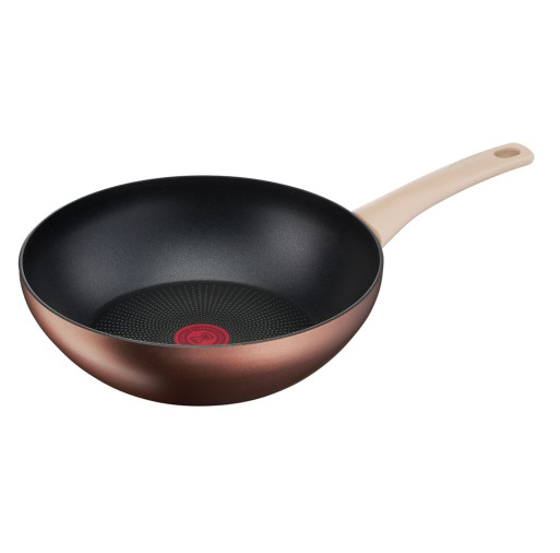 Tigaie wok Tefal Eco-Respect G2541902, 28 cm, aluminiu, înveliș antiaderent Titanium Pro, compatibil cu inducția, tehnologia Thermo-Signal™, bază Thermo-Fusion™, maro -  Tefal G2541902 imagine