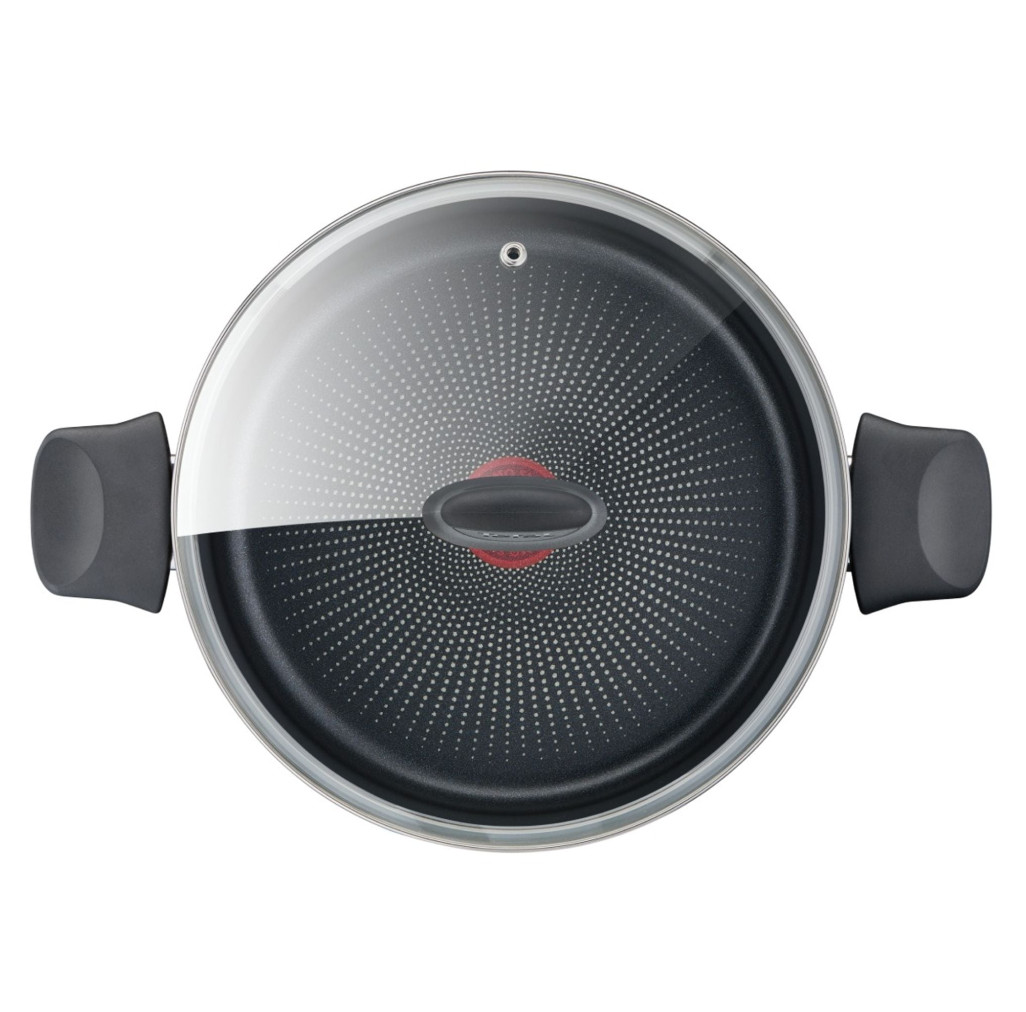 Oala cu capac Tefal Eco Respect G2544602, 24 cm, aluminiu, invelis antiaderent, indicator Thermo-Signal™, capac din sticla, inductie, negru -  Tefal G2544602 imagine 1