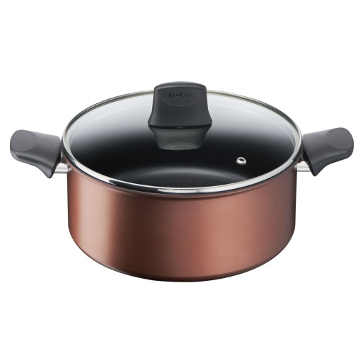 Oala cu capac Tefal Eco Respect G2544602, 24 cm, aluminiu, invelis antiaderent, indicator Thermo-Signal™, capac din sticla, inductie, negru -  Tefal G2544602 imagine