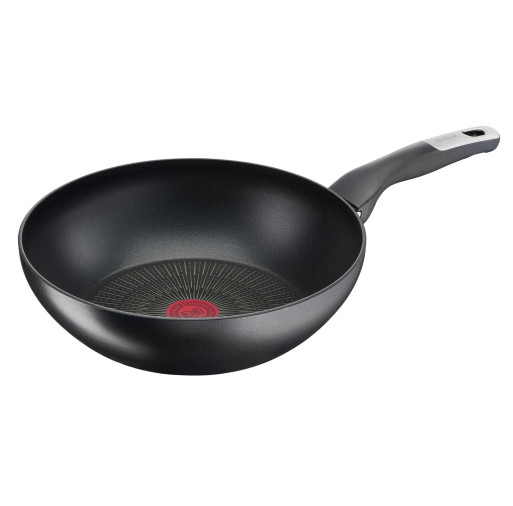 Tigaie Wok Unlimited G2551972, 28 cm, înveliș antiaderent 100% sigur, Titanium Anti-Scratch, Thermo-Signal™, bază Thermo-Fusion™, aluminiu, negru -  Tefal G2551972 imagine