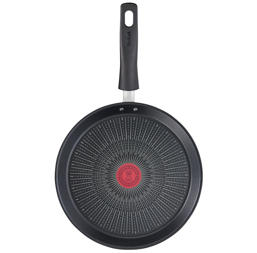 Tigaie pentru clătite Unlimited G2553872, 25 cm, înveliș antiaderent 100% sigur, Titanium Anti-Scratch, Thermo-Signal™, bază Thermo-Fusion™, aluminiu, negru -  Tefal G2553872 imagine 1