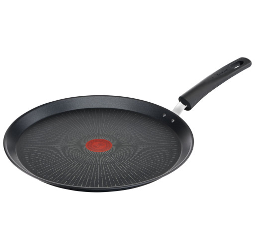 Tigaie pentru clătite Unlimited G2553872, 25 cm, înveliș antiaderent 100% sigur, Titanium Anti-Scratch, Thermo-Signal™, bază Thermo-Fusion™, aluminiu, negru -  Tefal G2553872 imagine