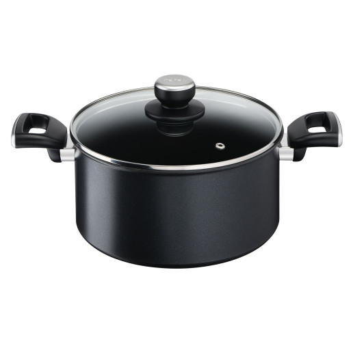 Oală Unlimited G2554672, 24 cm, înveliș antiaderent 100% sigur, Titanium Anti-Scratch, Thermo-Signal™, bază Thermo-Fusion™, aluminiu, negru -  Tefal G2554672 imagine