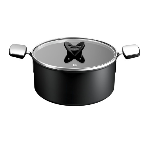 Oala cu capac Tefal Excellence+ G3285353, 28 cm, 8.4 L, invelis antiaderent, tehnologie FUSIONCORE, Thermo-Signal™, manere nituite, aluminiu, inductie, negru -  Tefal G3285353 imagine