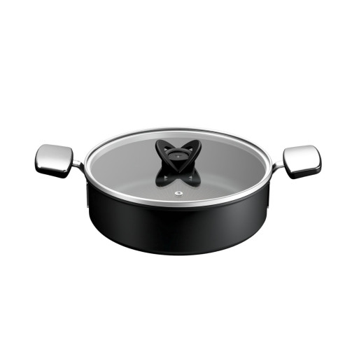 Cratita cu capac Tefal Excellence+ G3307153, 26 cm, invelis antiaderent, tehnologie FUSIONCORE, Thermo-Signal™, manere nituite, aluminiu, inductie, negru -  Tefal G3307153 imagine
