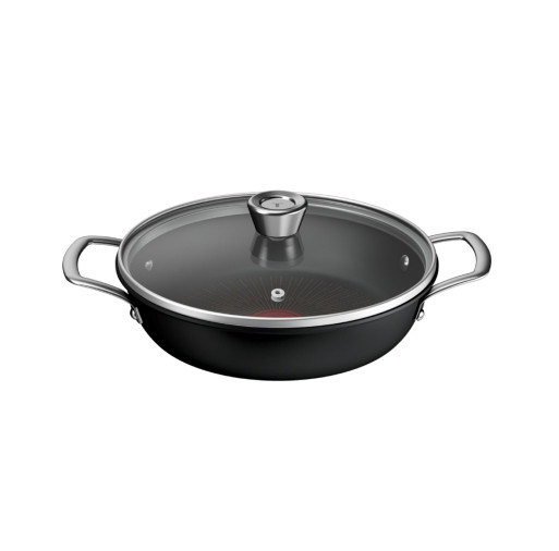 Cratita cu capac Tefal Excellence+ G3308802, 24 cm, invelis antiaderent, tehnologie FUSIONCORE, Thermo-Signal™, manere nituite, aluminiu, inductie, negru -  Tefal G3308802 imagine