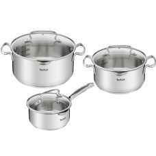 Set de 6 piese Tefal Duetto+ G719S655, oale cu capac de sticla 20 / 24 cm, cratiță cu capac de sticlă 16 cm, inox, inducție, inox, mânere nituite, margini turnare, gradații interioare, argintiu G719S655 imagine 27175