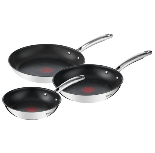Set de tigăi cu 3 piese Tefal Duetto G732S334 de 20/24/28 cm, inducție, înveliș antiaderent, exterior inox -  Tefal G732S334  imagine