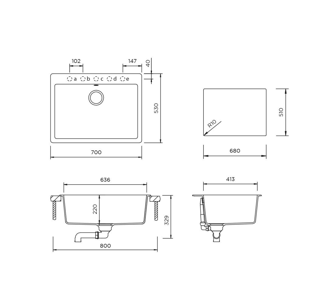 GAXN100LSILV Chiuveta bucatarie Schock Galaxy N-100L Cristadur Silverstone 700 x 530 mm, compozit granit, montare pe blat, gri inchis -  SCHOCK GAXN100LSILV imagine 1