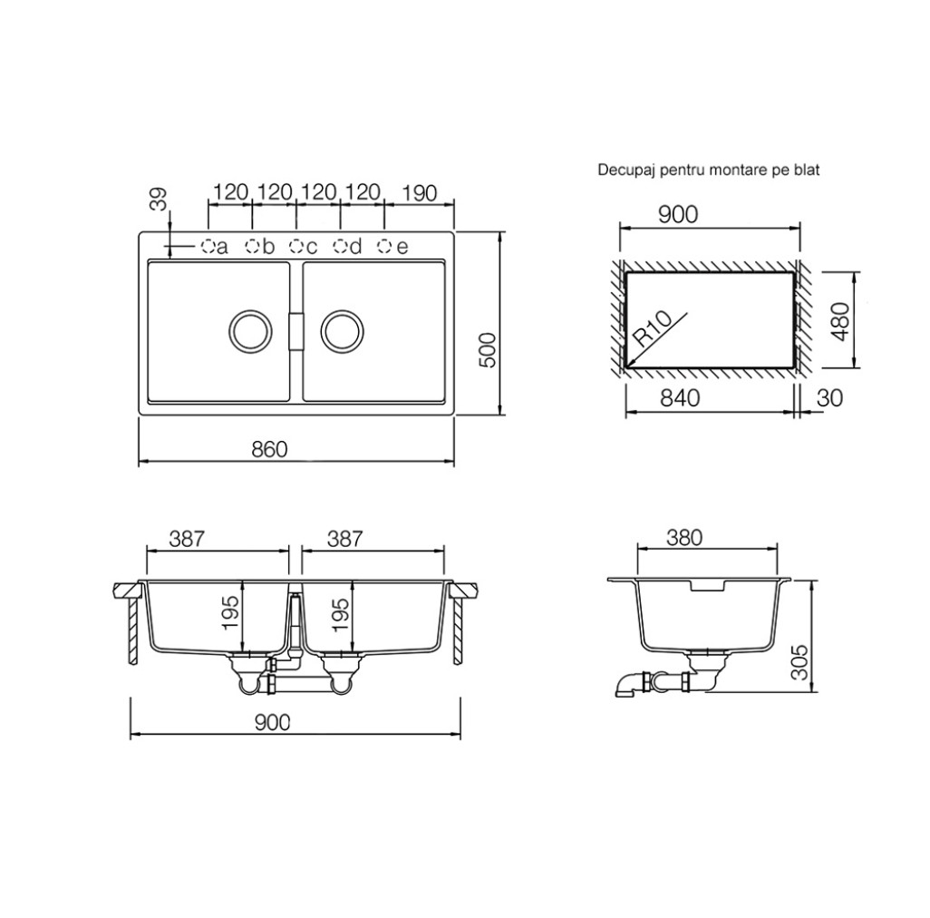 HONN200SILVSA Chiuveta bucatarie Schock Horizont N-200 Cristadur Silverstone 860 x 500 mm cu sifon automat, granit, montare pe blat, gri inchis -  SCHOCK HONN200SILVSA imagine 1
