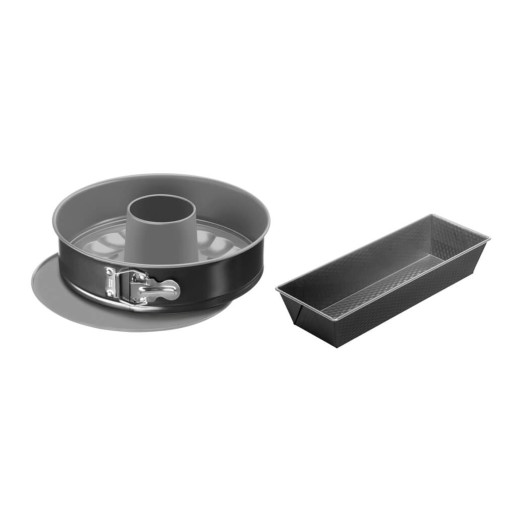 Set 3 piese pentru copt Tefal Easybake J174S274, formă rotundă cu margini detașabile 25 cm, bază pentru savarină, tavă dreptunghiulară 26cm, înveliș antiaderent, gri -  Tefal J174S274 imagine
