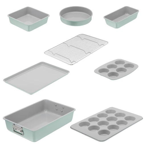 Set pentru copt Tefal Ceramik J175S804, 8 piese, invelis ceramic antiaderent, design stivuibil, verde -  Tefal J175S804 imagine