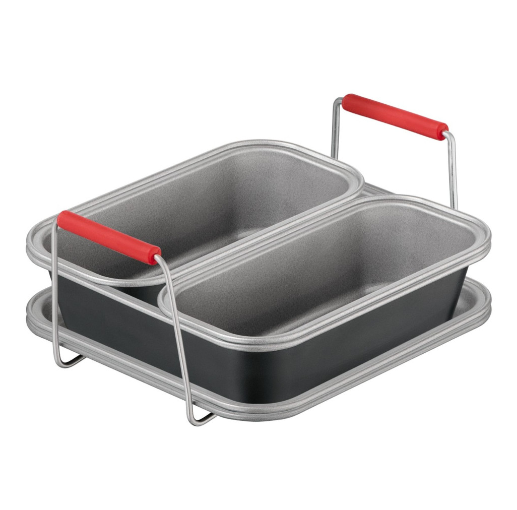 Set de 5 accesorii Tefal Dail'Easy J701S544 pentru friteuza de 4.6 L, invelis antiaderent, otel carbon, tava perforata cu manere, tava si 3 forme, negru & gri -  Tefal J701S544  imagine 1