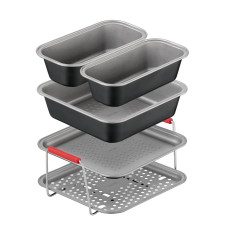 Set de 5 accesorii Tefal Dail'Easy J701S544 pentru friteuza de 4.6 L, invelis antiaderent, otel carbon, tava perforata cu manere, tava si 3 forme, negru & gri J701S544  imagine 27294