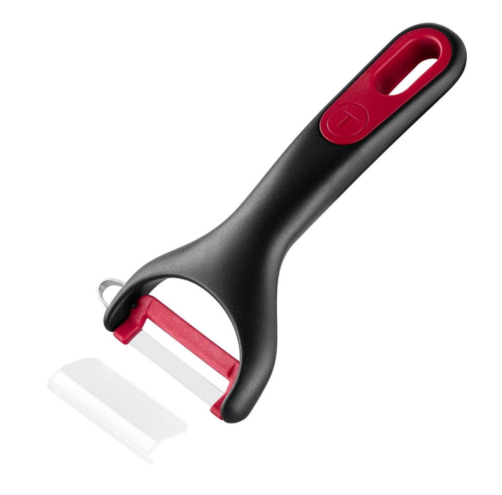 Accesoriu pentru decojit legume si fructe Tefal Ingenio K1992134, lama rotativa, inox, capac de protectie, negru & rosu -  Tefal K1992134 imagine 1