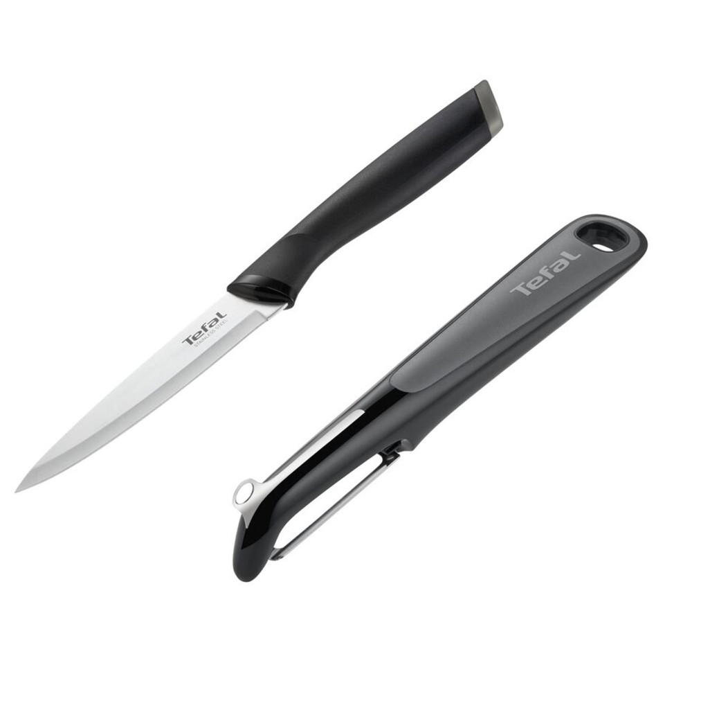 Set pentru curățarea legumelor Essential K2219255, cuțit si dispozitiv pentru decojire, lame oțel inoxidabil, 12 cm, mâner Soft Touch, negru, / inox -  Tefal K2219255 imagine 1