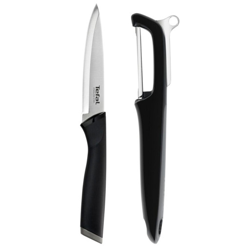 Set pentru curățarea legumelor Essential K2219255, cuțit si dispozitiv pentru decojire, lame oțel inoxidabil, 12 cm, mâner Soft Touch, negru, / inox -  Tefal K2219255 imagine