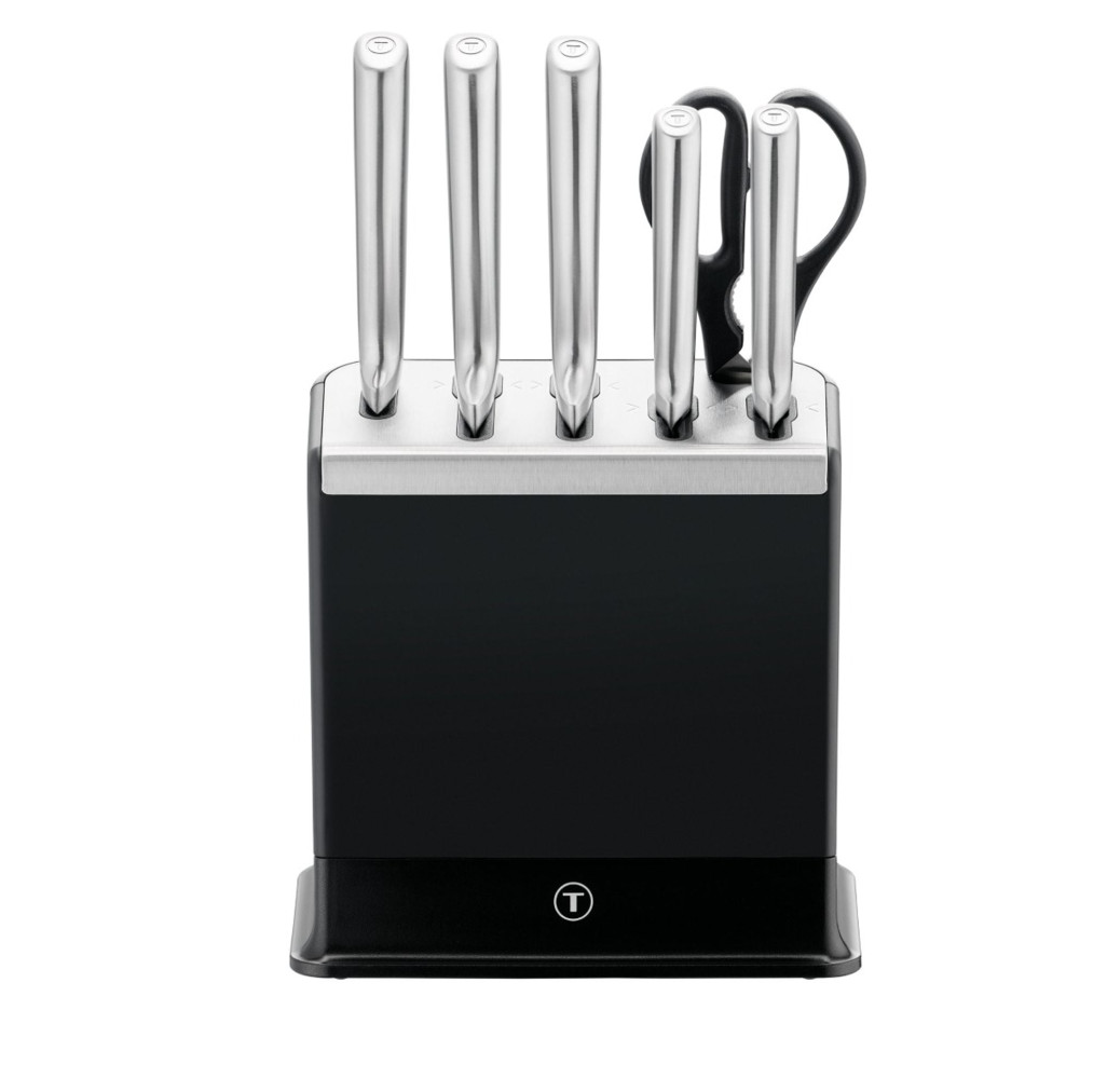 Set de 6 piese & suport Tefal Eversharp Pro K2977S44, inox german, mâner ergonomic, sistem de ascuțire integrat, negru & argintiu -  Tefal K2977S44 imagine 1