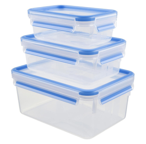 Set de 3 caserole MasterSeal Plastic K3028912, închidere etanş, 0.55 / 1 / 2.3 L, plastic, transparent -  Tefal K3028912 imagine