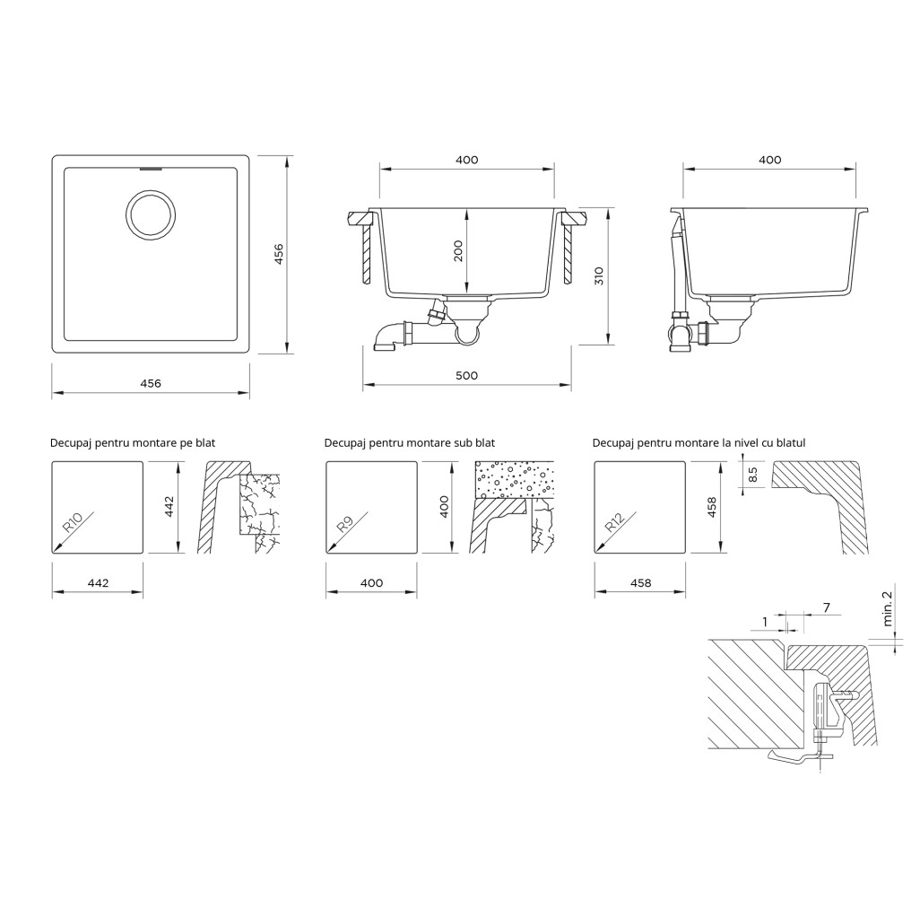 KAIN100MAGN Chiuveta bucatarie Schock Kaia N-100 Cristadur Magnolia, granit compozit, alb cremos, 456 x 456 mm, montare pe/sub/la nivelul blatului -  SCHOCK KAIN100MAGN imagine 1