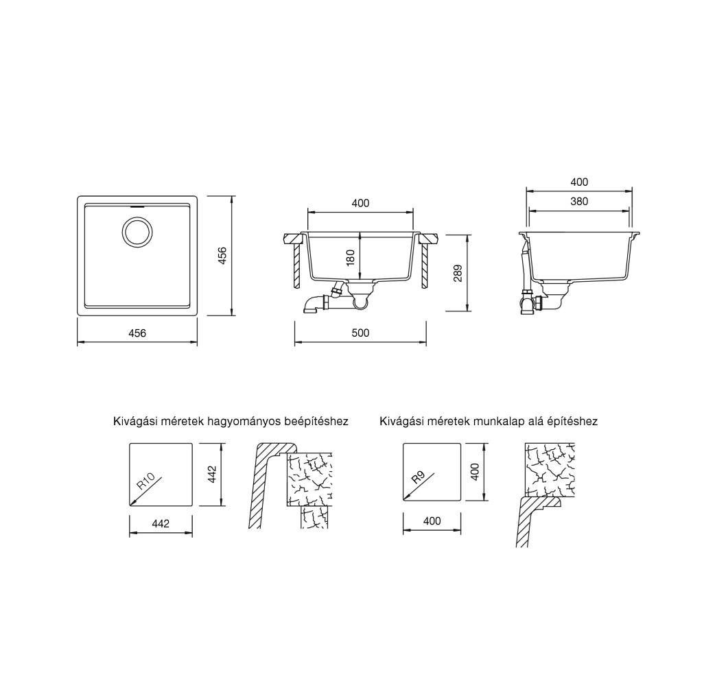 KIRN100DUSK Chiuveta bucatarie Schock Kiruna N-100 Cristadur Green Line Dusk 456 x 456 mm, compozit granit, montare pe/sub blat, gri inchis -  SCHOCK KIRN100DUSK imagine 1