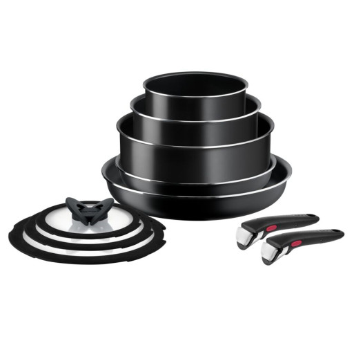 Set 10 piese Ingenio Easy Cook & Clean Tefal L1539053, mânere detașabile, 16-28cm, aluminiu, negru -  Tefal L1539053 imagine