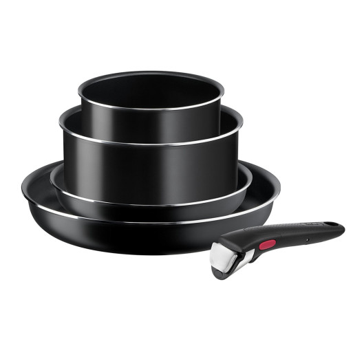 Set de 5 piese Ingenio Easy Cook & Clean L1539543, înveliș antiaderent 100% sigur, Thermo-Signal™, bază Diffusion+, mâner detașabil, aluminiu, negru -  Tefal L1539543 imagine