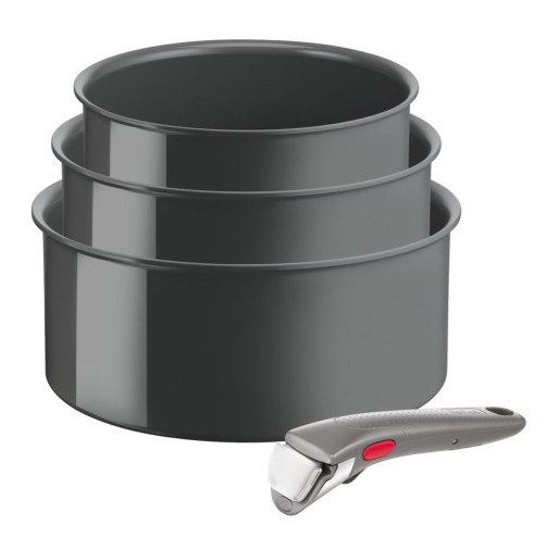 Set 4 piese Tefal Ingenio Renew L2609402, oale 16 / 18 / 20 cm, mâner detașabil, inducție, înveliș antiaderent ceramic, 100% aluminiu reciclat, gri -  Tefal L2609402 imagine