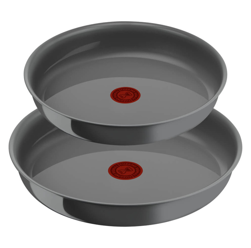 Set de 3 piese Tefal Ingenio Renew L2609502, tigaie de 24/28 cm, mâner detașabil, înveliș antiaderent, indicator Thermo-Signal™, gri -  Tefal L2609502 imagine 1