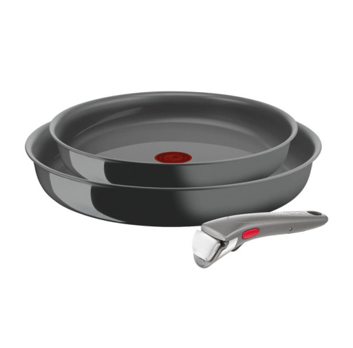 Set de 3 piese Tefal Ingenio Renew L2609502, tigaie de 24/28 cm, mâner detașabil, înveliș antiaderent, indicator Thermo-Signal™, gri -  Tefal L2609502 imagine