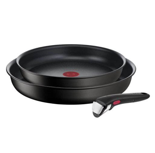 Set de 3 piese Tefal Ingenio Eco Resist L3979102, tigaie de 24/28 cm, mâner detașabil, înveliș antiaderent Titanium Anti-Scratch, indicator Thermo-Signal™, compatibil cu inducția -  Tefal L3979102 imagine