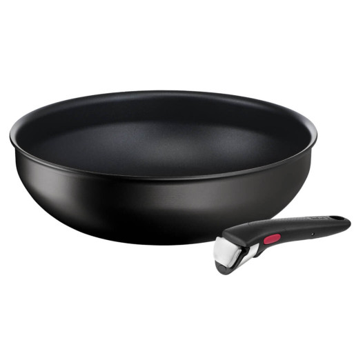 Set de 2 piese Tefal Ingenio Eco Resist L3979302, tigaie wok 26 cm, mâner detașabil, indicator Thermo Signal, înveliș antiaderent Titanium Anti-Scratch, compatibil cu inducția, negru -  Tefal L3979302  imagine