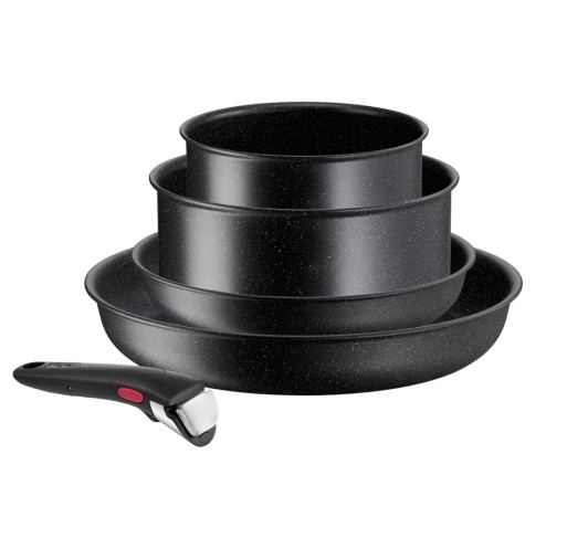 Set de 5 piese Tefal Ingenio Black Stone L3998953, tigaie 22/28 cm, cratita 16/20 cm, maner detasabil, invelis antiaderent Mineralia+, indicator Thermo-Signal™, inductie, negru -  Tefal L3998953 imagine