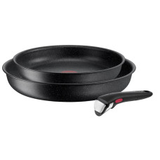 Set de 3 piese Tefal Ingenio Black Stone L3999032, tigaie de 24/28 cm, mâner detașabil, înveliș antiaderent Mineralia+, indicator Thermo-Signal, compatibil cu inducția, negru L3999032  imagine 27136